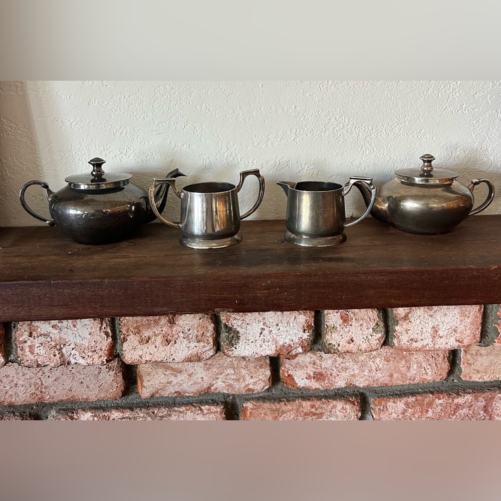 Vintage 4pc Silver Plated Tea Set Made in India Natural Patina